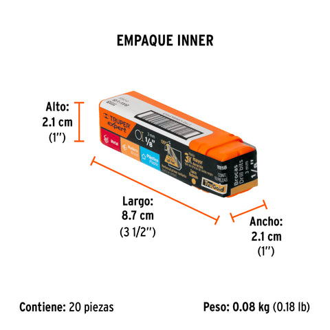Broca HSS 1/8' Trugold para metal, Truper Expert | BAV-1/8 | 11118