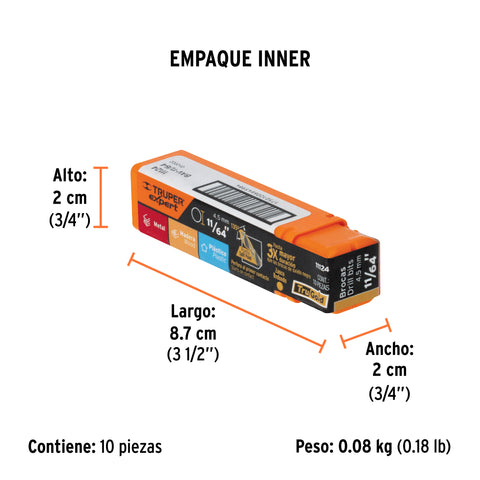 Broca HSS 11/64' Trugold para metal, Truper Expert | BAV-11/64 | 11124