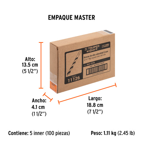 Broca HSS 3/16' Trugold para metal, Truper Expert | BAV-3/16 | 11126