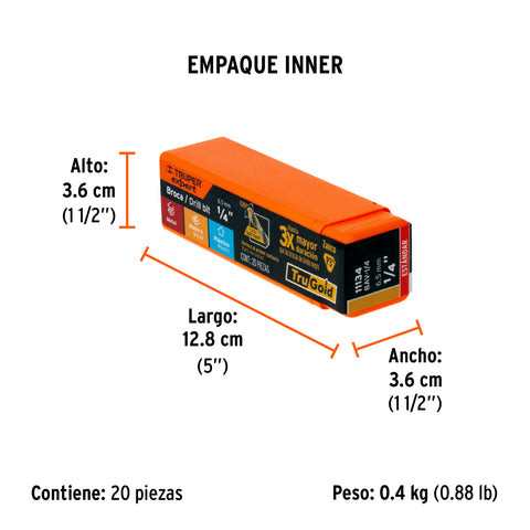 Broca HSS 1/4' Trugold para metal, Truper Expert | BAV-1/4 | 11134