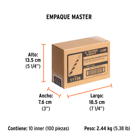 Broca HSS 17/64' Trugold para metal, Truper Expert | BAV-17/64 | 11136