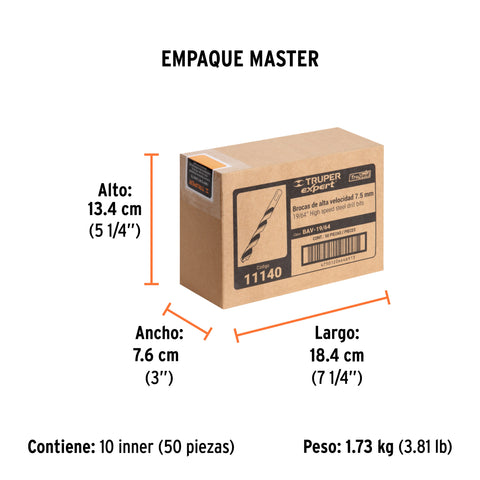 Broca HSS 19/64' Trugold para metal, Truper Expert | BAV-19/64 | 11140