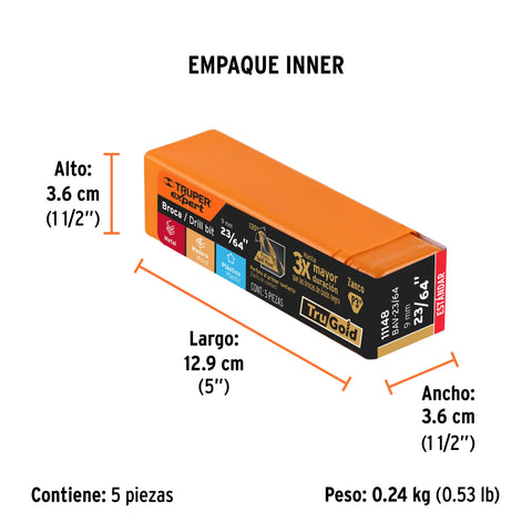Broca HSS 23/64' Trugold para metal, Truper Expert | BAV-23/64 | 11148