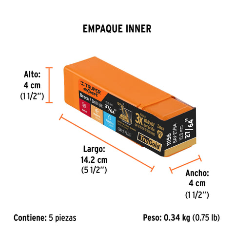 Broca HSS 27/64' Trugold para metal, Truper Expert | BAV-27/64 | 11156
