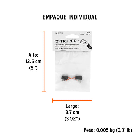 Bolsa con 2 carbones de repuesto para ESMA-4-1/2A12, TRUPER | CB-ES-4-1/2A12 | 11161