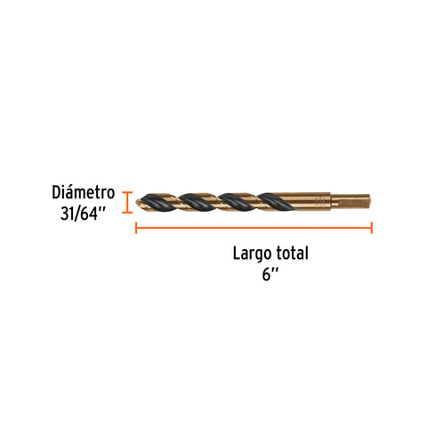 Broca HSS 31/64' Trugold para metal, Truper Expert | BAV-31/64 | 11164