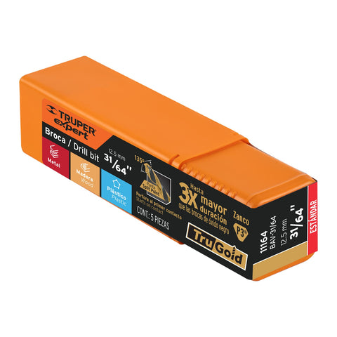 Broca HSS 31/64' Trugold para metal, Truper Expert | BAV-31/64 | 11164
