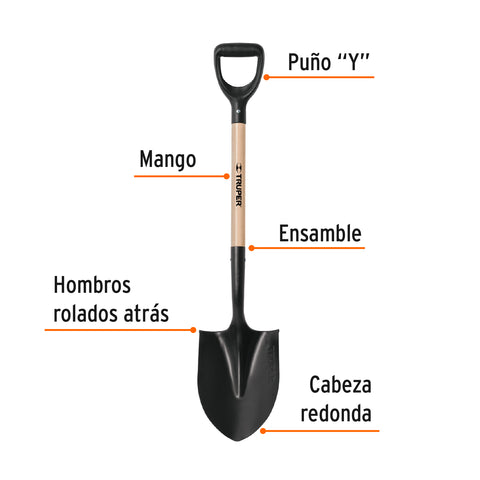 Pala redonda T-1000, puño 'Y', Truper | PRY-PE | 11167