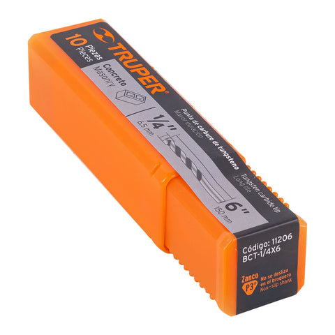 Broca para concreto de 1/4 x 6', Truper | BCT-1/4X6 | 11206