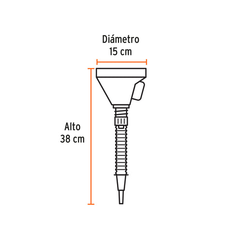 Embudo plástico 500 ml, cuello flexible con filtro, Truper | EMB-50 | 11207