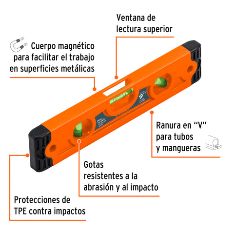 Nivel torpedo magnético de 9' con cuerpo de ABS, Truper | NT-9 | 11223