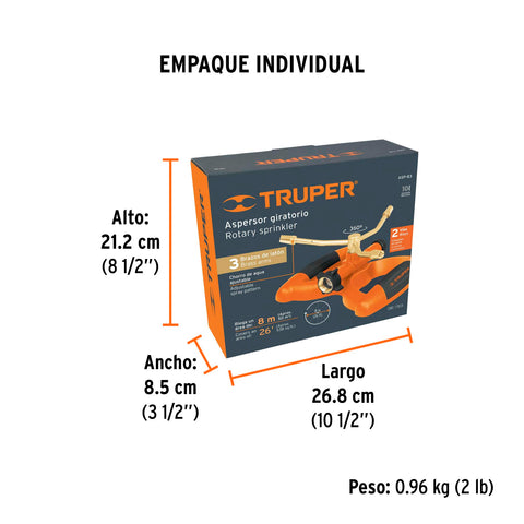 Aspersor metálico de 3 brazos con base plástica, TRUPER | ASP-B3 | 11298