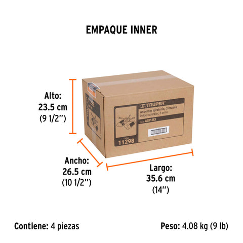 Aspersor metálico de 3 brazos con base plástica, TRUPER | ASP-B3 | 11298