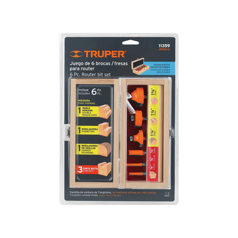 Juego de 6 brocas para router, Truper | JBROU-6 | 11359