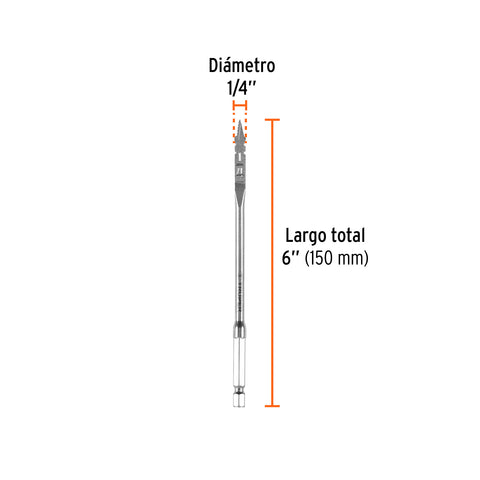 Broca plana de manita 1/4' para madera, Truper | BPT-1/4 | 11360