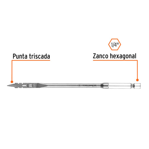 Broca plana de manita 1/4' para madera, Truper | BPT-1/4 | 11360