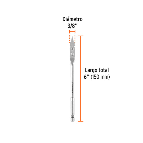 Broca plana de manita 3/8' para madera, Truper | BPT-3/8 | 11366