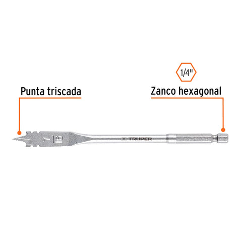 Broca plana de manita 7/16' para madera, Truper | BPT-7/16 | 11369