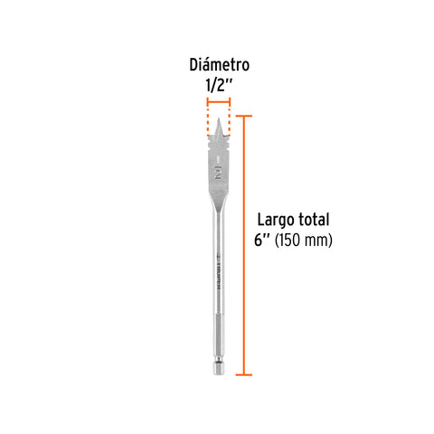 Broca plana de manita 1/2' para madera, Truper | BPT-1/2 | 11372