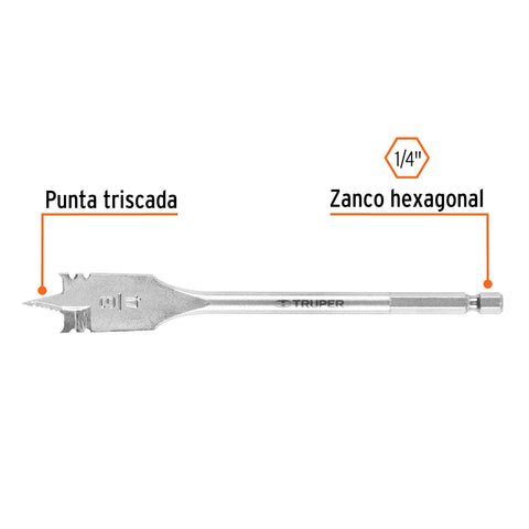 Broca plana de manita 3/4' para madera, Truper | BPT-3/4 | 11378