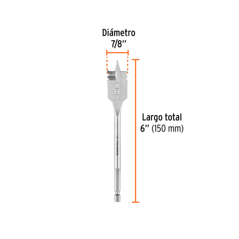Broca plana de manita 7/8' para madera, Truper | BPT-7/8 | 11381