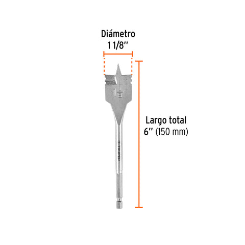 Broca plana de manita 1-1/8' para madera, Truper | BPT-1-1/8 | 11387