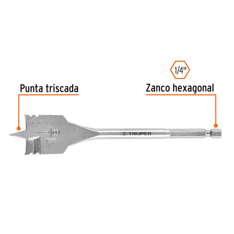 Broca plana de manita 1-1/8' para madera, Truper | BPT-1-1/8 | 11387