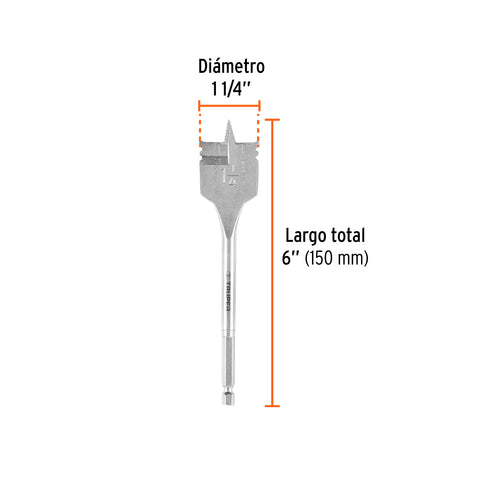 Broca plana de manita 1-1/4' para madera, Truper | BPT-1-1/4 | 11390