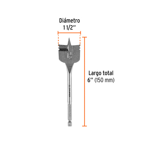 Broca plana de manita 1-1/2' para madera, Truper | BPT-1-1/2 | 11393