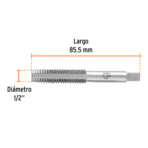 Machuelo semicónico 1/2' x 20 cuerda fina, Truper | MT-1/2X20 | 11414