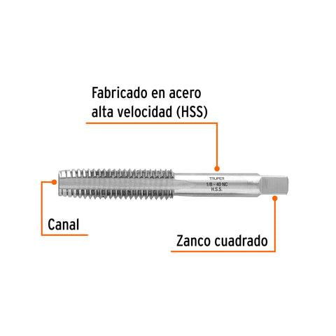 Machuelo semicónico 1/8' x 40 cuerda gruesa, Truper | MT-1/8X40 | 11415