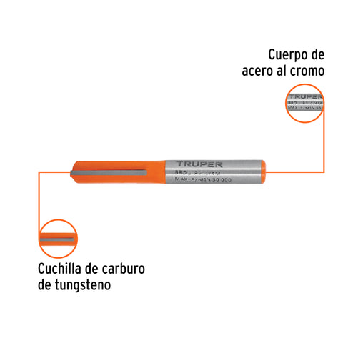 Broca para router, recta 2 filos, 1/4', mediana, Truper | BROU-R2-1/4M | 11452