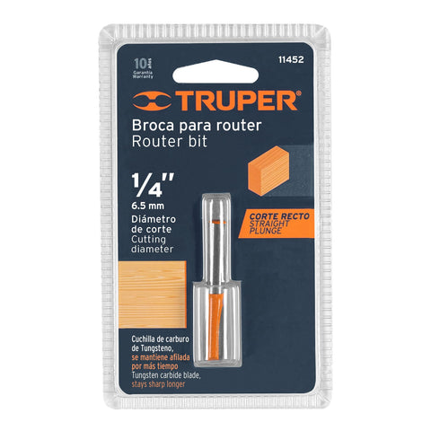 Broca para router, recta 2 filos, 1/4', mediana, Truper | BROU-R2-1/4M | 11452