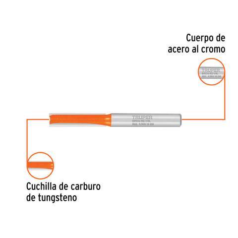 Broca para router, recta 2 filos, 1/4', larga, Truper | BROU-R2-1/4L | 11453