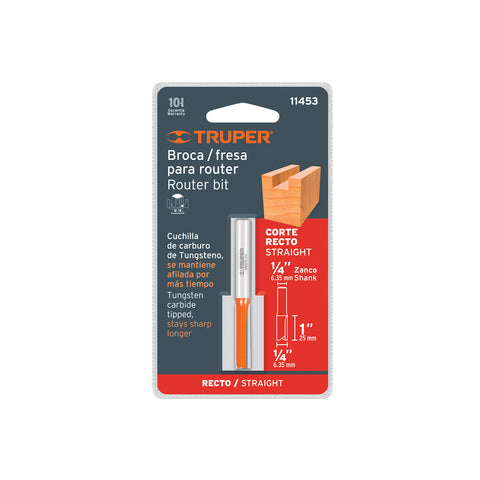 Broca para router, recta 2 filos, 1/4', larga, Truper | BROU-R2-1/4L | 11453