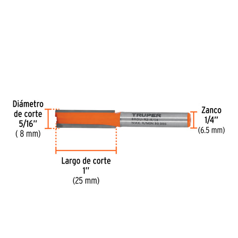 Broca para router, recta 2 filos, 5/16', Truper | BROU-R2-5/16 | 11454