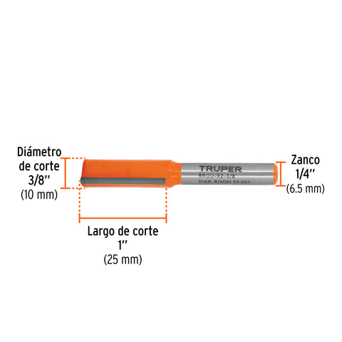 Broca para router, recta 2 filos, 3/8', Truper | BROU-R2-3/8 | 11455