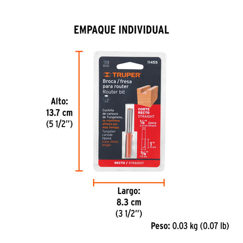 Broca para router, recta 2 filos, 3/8', Truper | BROU-R2-3/8 | 11455