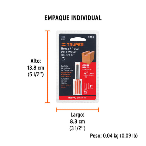 Broca para router, recta 2 filos, 1/2', Truper | BROU-R2-1/2 | 11456