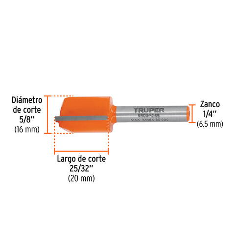 Broca para router, recta 2 filos, 5/8', Truper | BROU-R2-5/8 | 11457