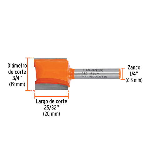 Broca para router, recta 2 filos, 3/4', Truper | BROU-R2-3/4 | 11459