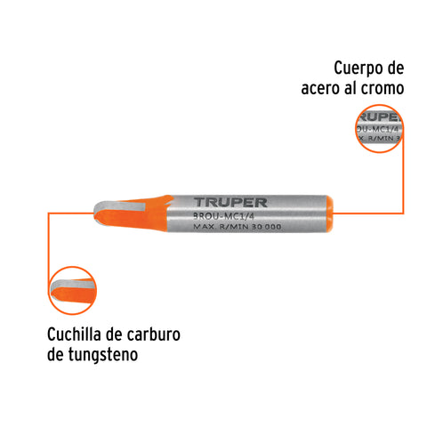 Broca para router, media caña, 1/4', Truper | BROU-MC1/4 | 11460
