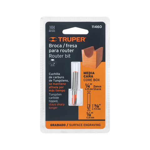 Broca para router, media caña, 1/4', Truper | BROU-MC1/4 | 11460