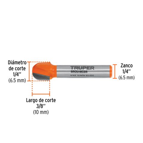 Broca para router, media caña, 3/8', Truper | BROU-MC3/8 | 11461