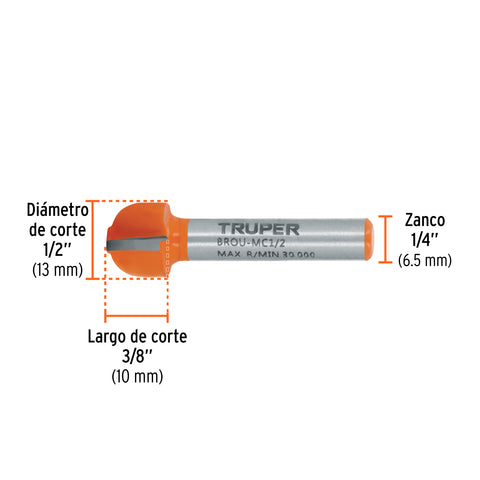 Broca para router, media caña, 1/2', Truper | BROU-MC1/2 | 11462