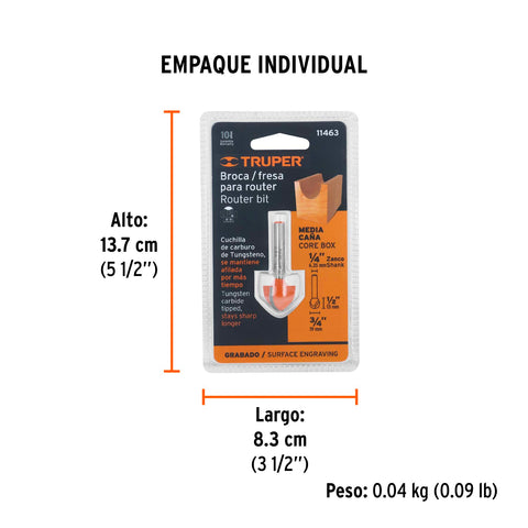 Broca para router, media caña, 3/4', Truper | BROU-MC3/4 | 11463