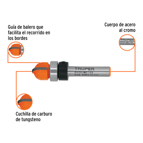 Broca para router, media caña, 1/2' con balero, Truper | BROU-MC1/2X | 11464