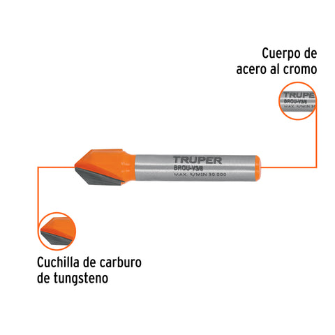 Broca para router, corte en 'V', 3/8', Truper | BROU-V3/8 | 11465