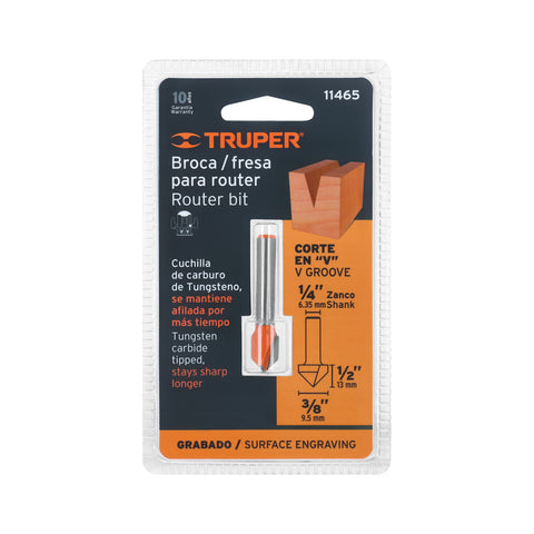 Broca para router, corte en 'V', 3/8', Truper | BROU-V3/8 | 11465