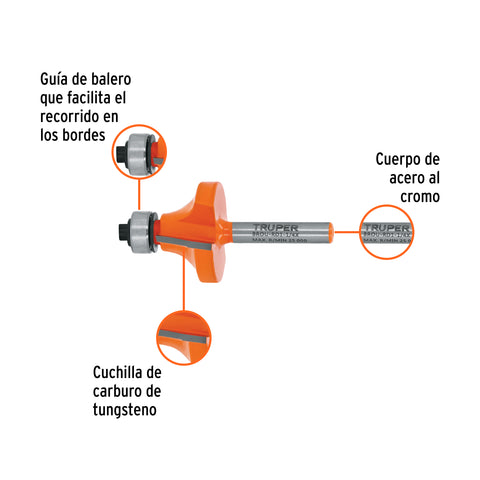Broca para router, redondeado, 1-1/4' con balero, Truper | BROU-RD1-1/4X | 11470